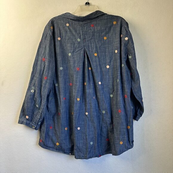 Eshakti‎ top women 3X 24W denim chambray embroidered polka dots tunic - Picture 8 of 8